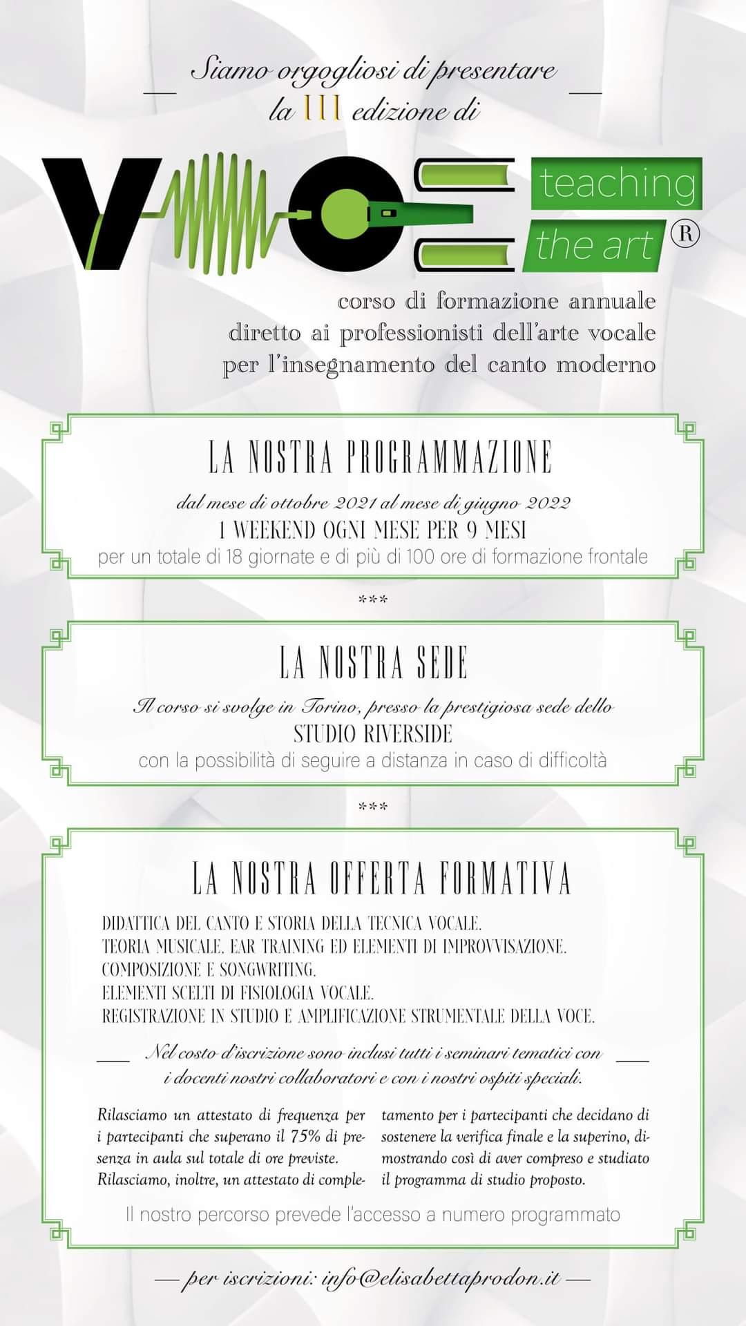Corso per insegnante di canto